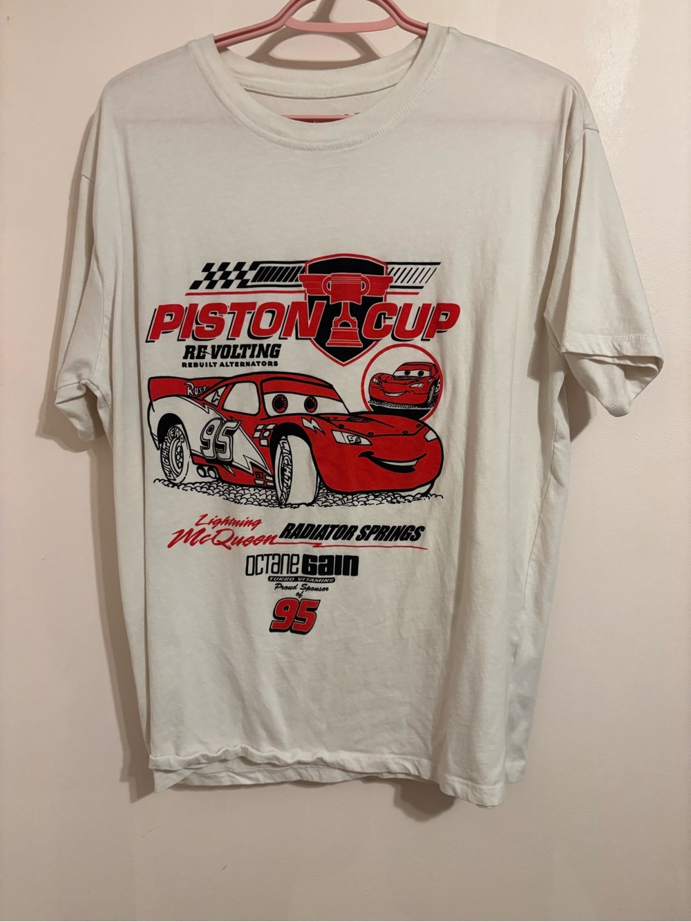 Bluenotes White Tee with Red Lightning McQueen Graphic